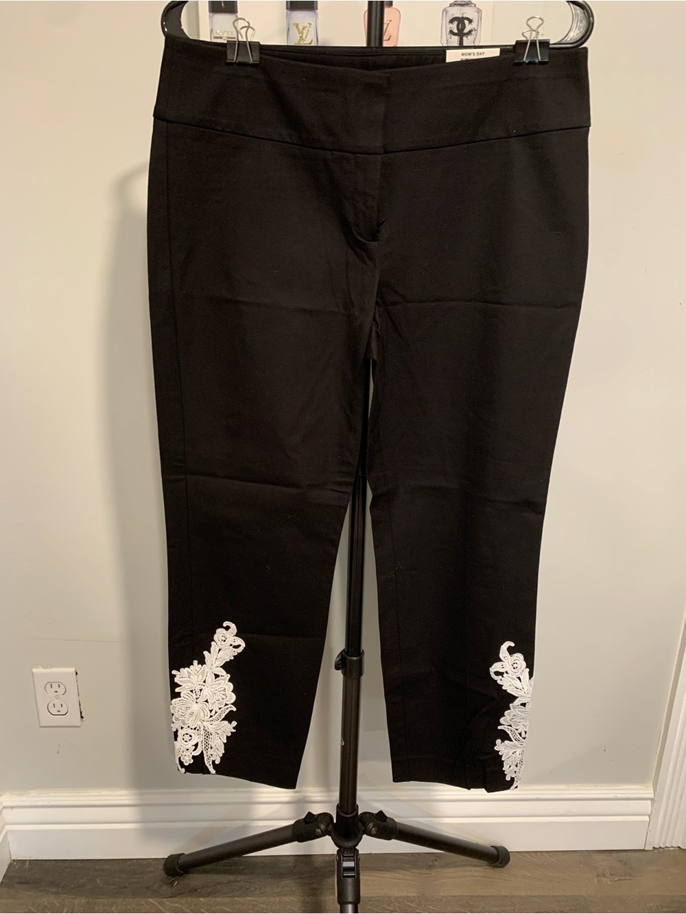 Alfani Black Ankle pants with White Lace Accent - Classic Stretch